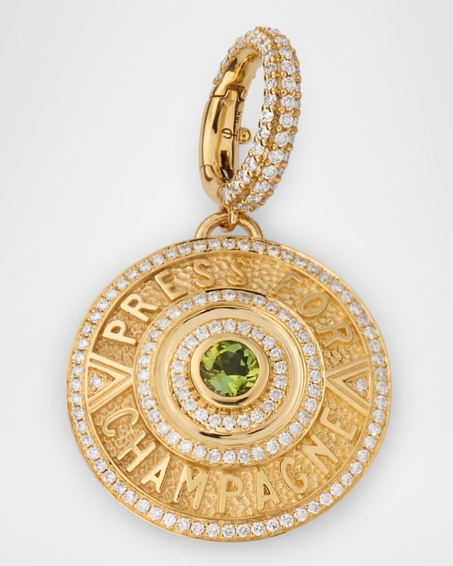 18K Gold Press for Champagne Charm with Diamonds and Tourmaline